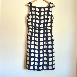 Milly of New York 100% Silk Navy White Geometric Sheath Dress Size 6/8 Italian